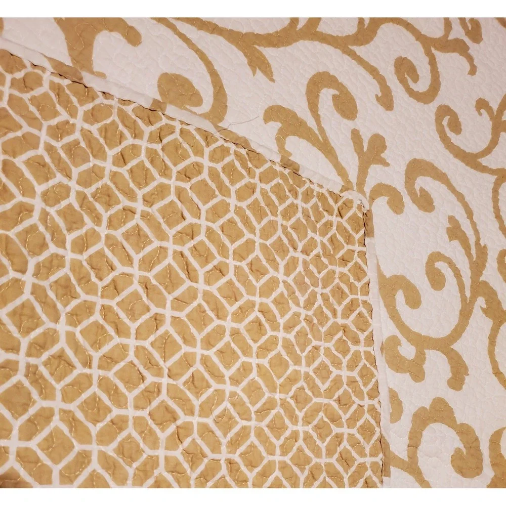 Classic Scroll Queen Reversible Geo Print Quilt Top‎ Bedspread 2 Standard Shams